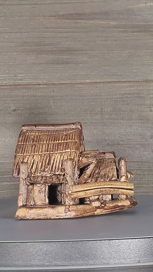 Ceramic bonsai or penjing mud hut. Rustic looking hovel to accent you bonsai, forest or penjing planting.